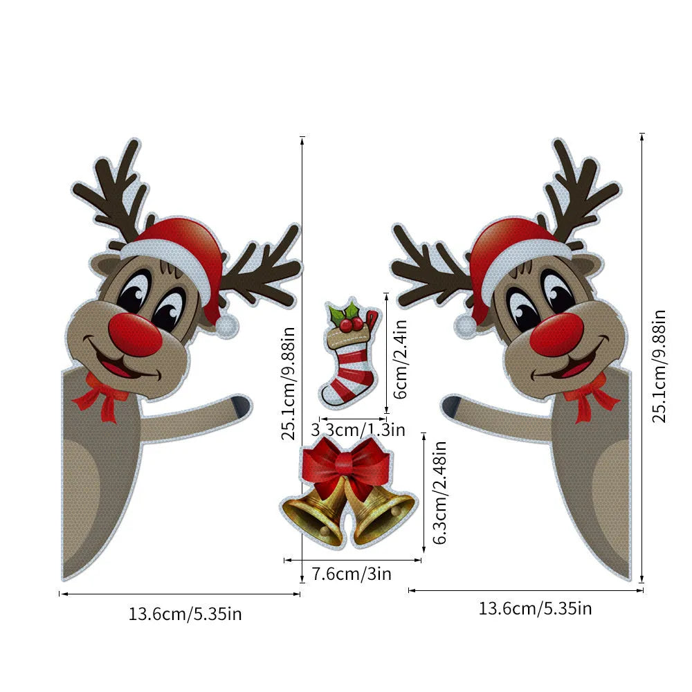 Christmas cartoon elk with bells magnetic reflective luminous car bumper sticker