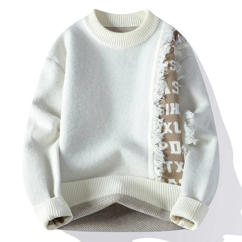 Men's loose fit knitted pullover sweater with ribbed hemline in black colour