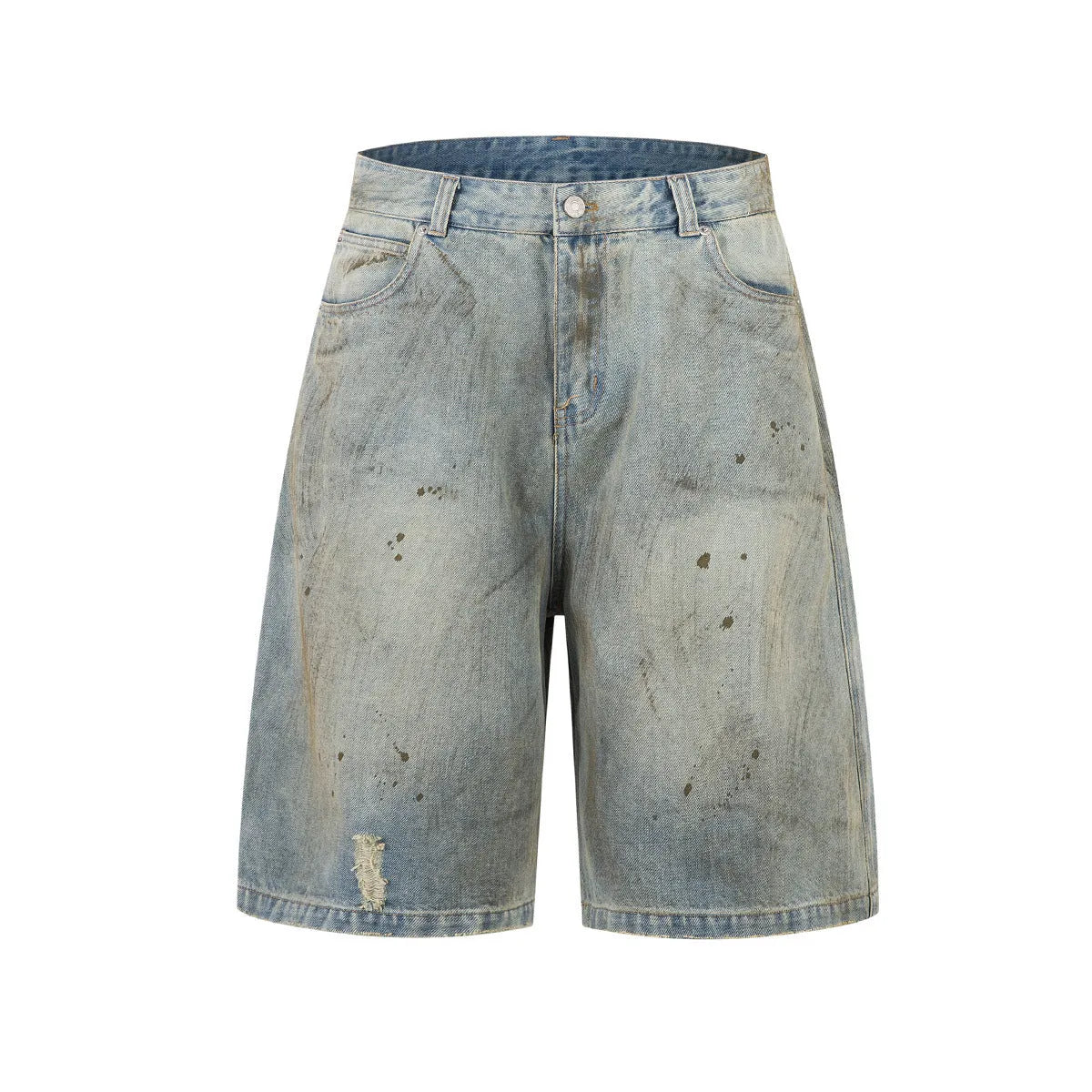 Pu Shuai washed blue cropped straight-leg denim jeans with zipper fly opening