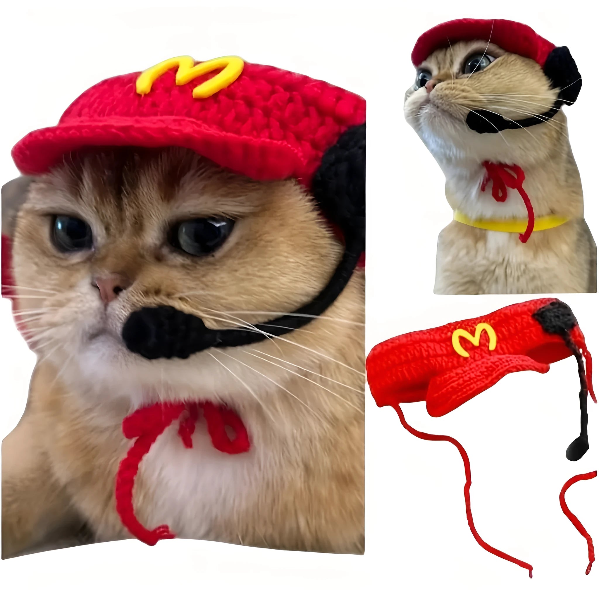Handmade cat chef hat and cotton knitted sweater pet costume set for small to medium pets