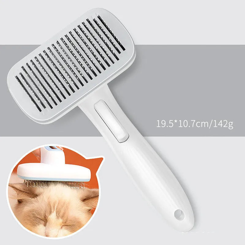 Automatic pet hair removal comb in blue colour with one-click operation for dog and cat grooming