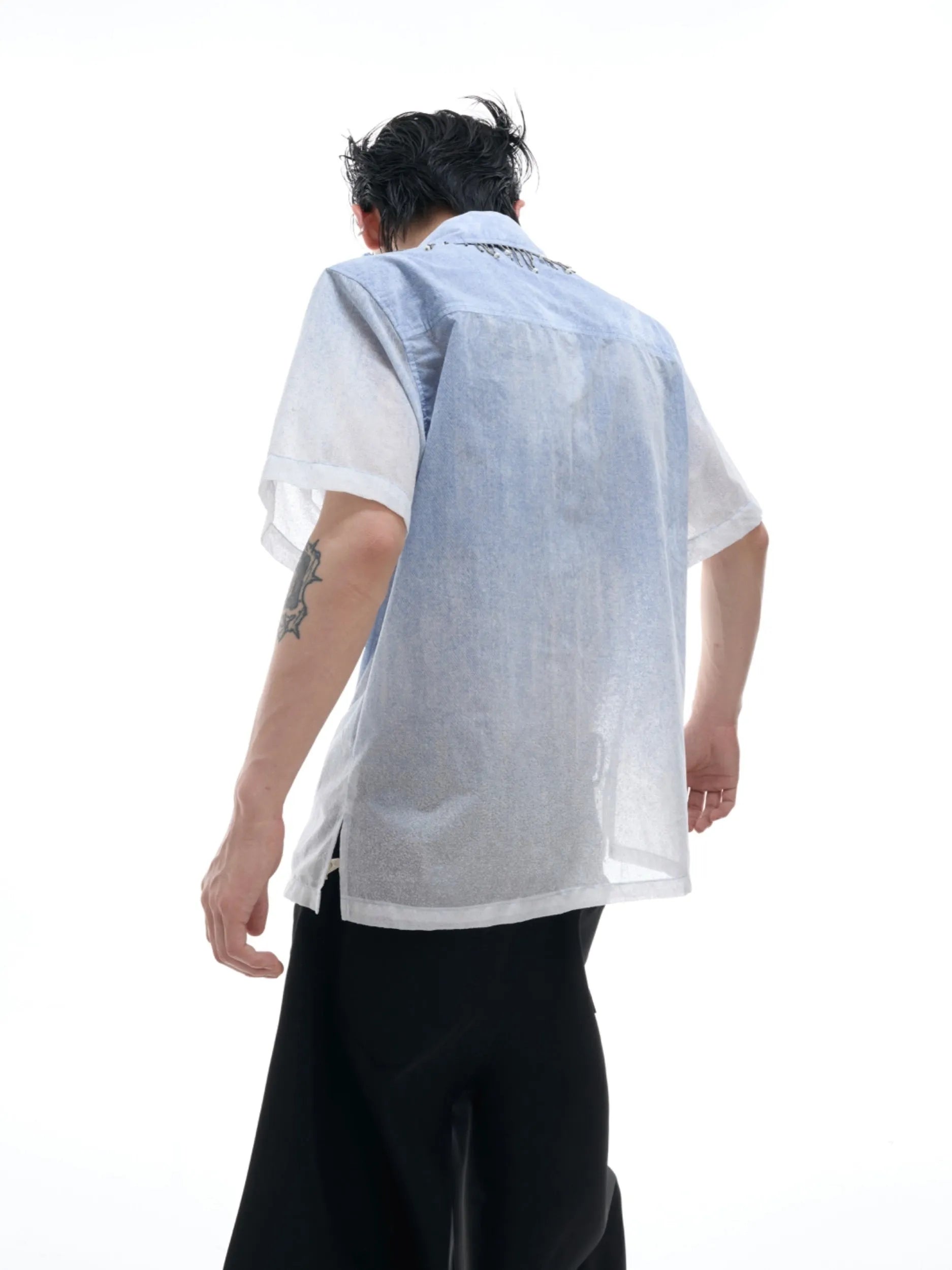 Blue gradient loose fit half sleeve summer shirt on hanger