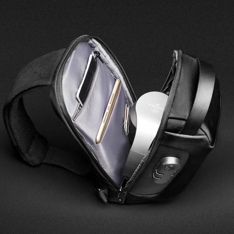Black waterproof Oxford cloth anti-theft messenger bag with USB port and crossbody strap