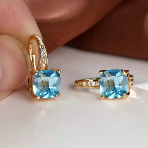 Square geometric ear clip with colourful moissanite inlays in gold electroplated finish