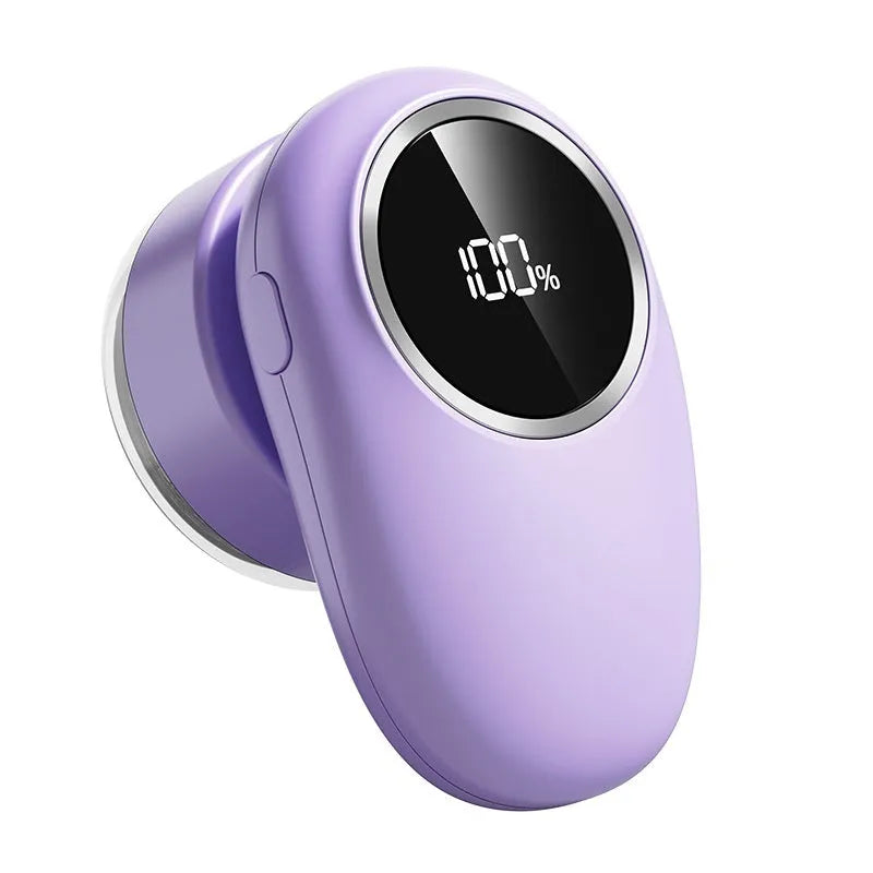Beige and purple digital fur ball trimmer lint removers with one, two, three, and four cutter head options on a table.