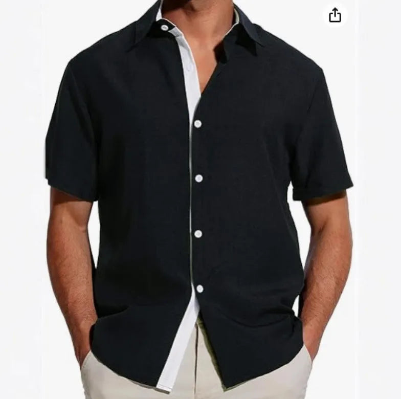 Men's short-sleeved floral print shirt in light business style on a hanger