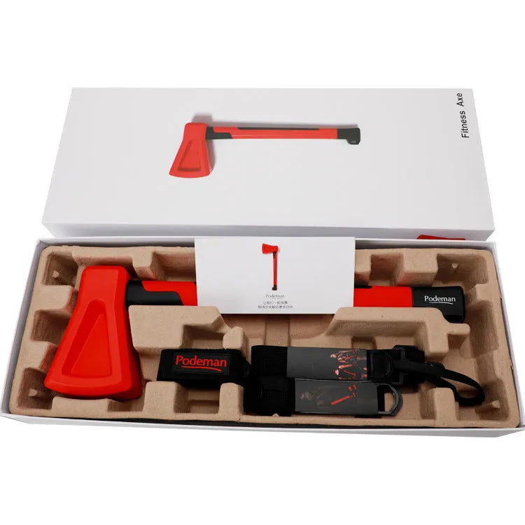 Red plastic fitness axe muscle trainer for strength and coordination workouts