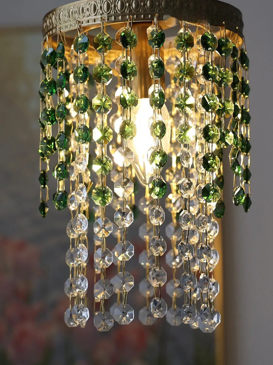 Retro green glacier crystal small droplight with warm LED for bedside use