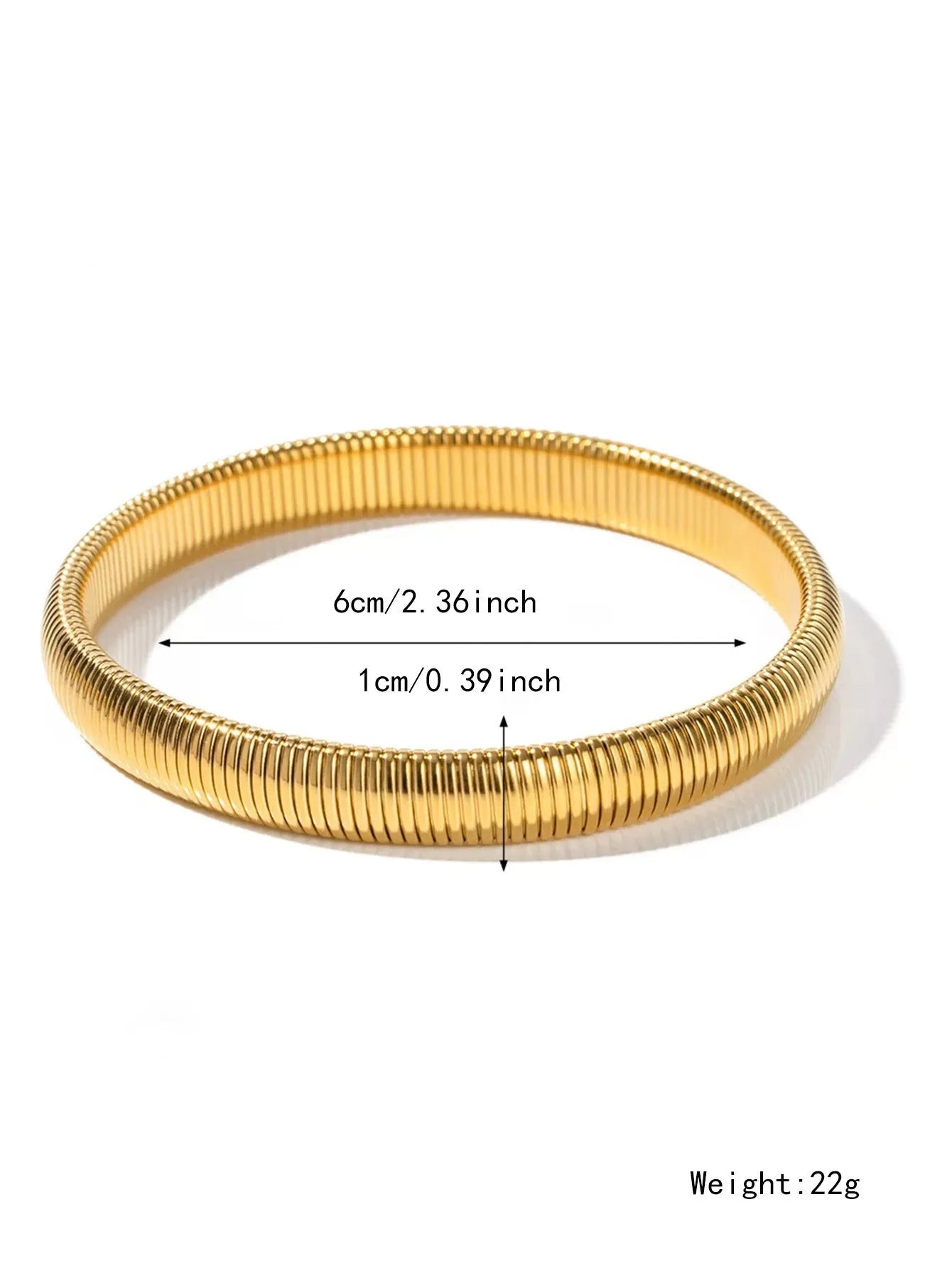 Women's titanium steel elastic bracelet with vertical stripe pattern in gold or silver colour