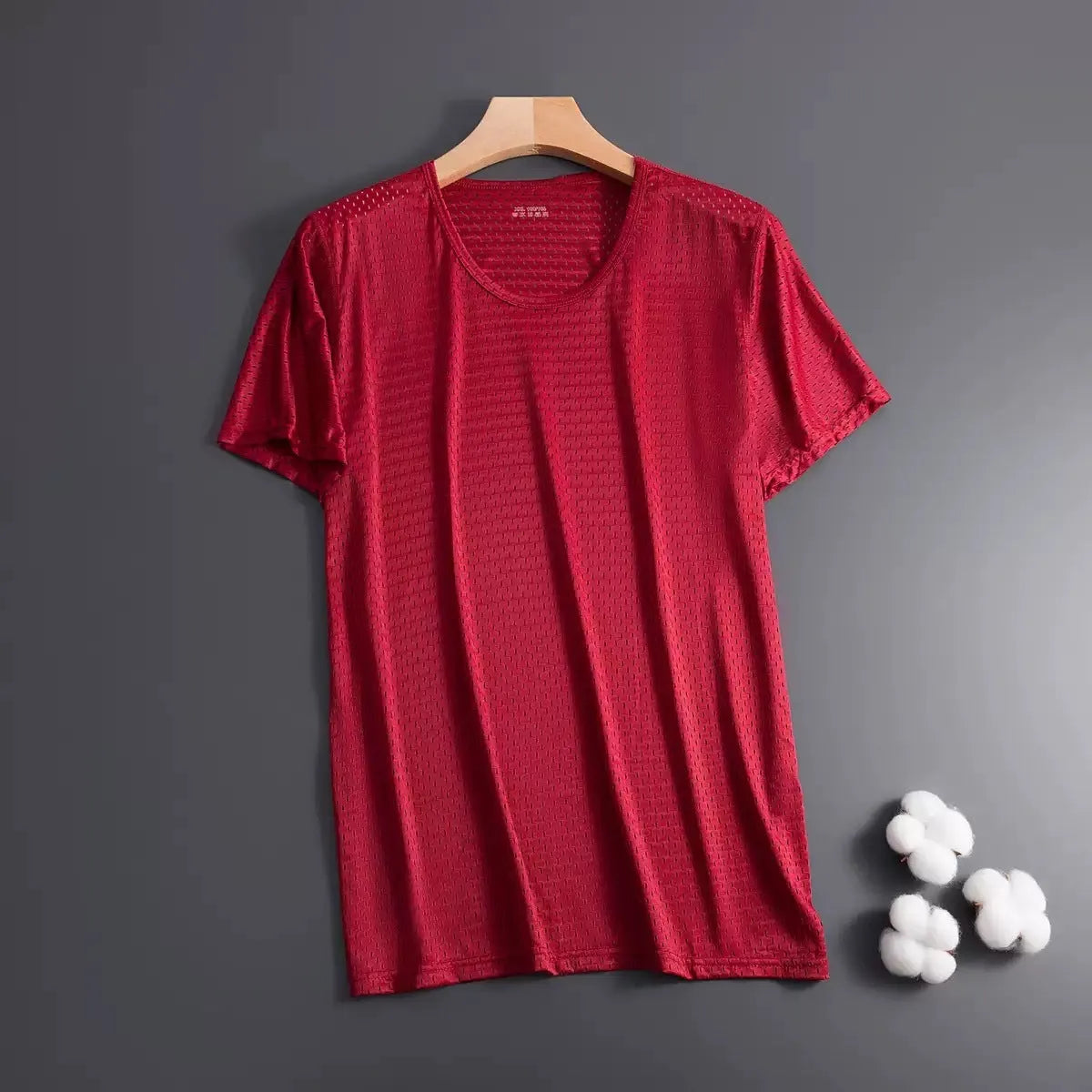 Men's ice silk short sleeve t-shirt in a solid colour showing loose fit and crew neck.