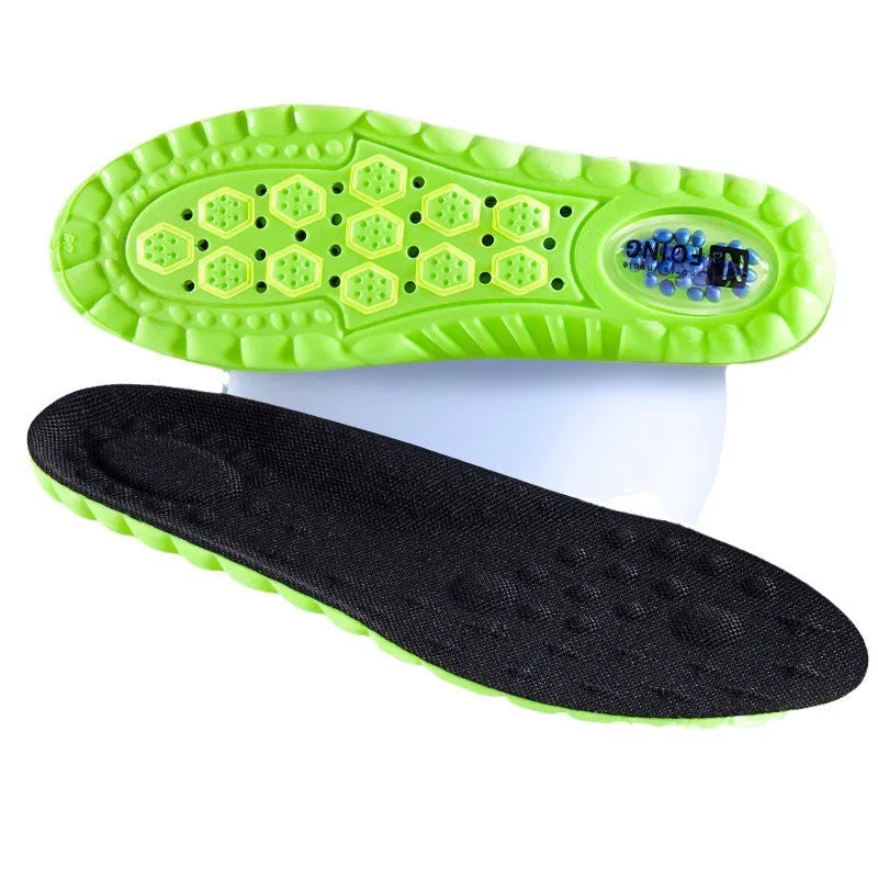 Green PU air cushion sports insoles with shock absorption and argy wormwood