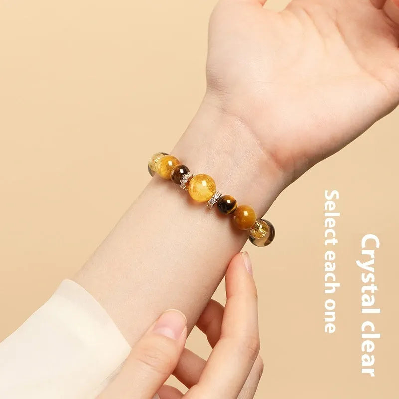Lucky Jinba natural yellow tiger-eye crystal bracelet with geometric tower beads