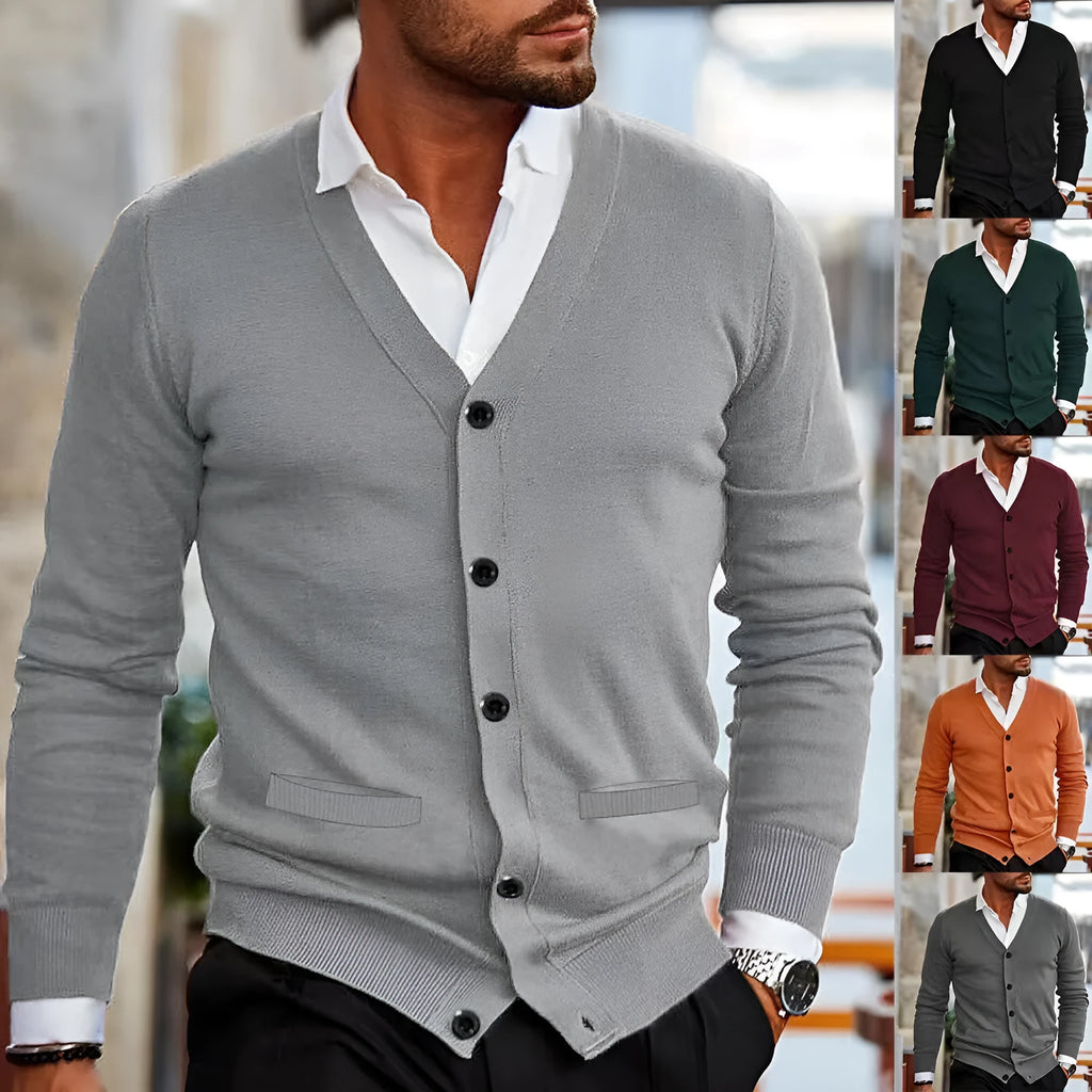 Men's slim fit acrylic cardigan sweater coat in a choice of six colours.