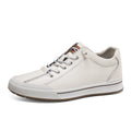 Men's round-toe matte leather casual shoes with a flat 6CM heel, shown in black and white colour options.