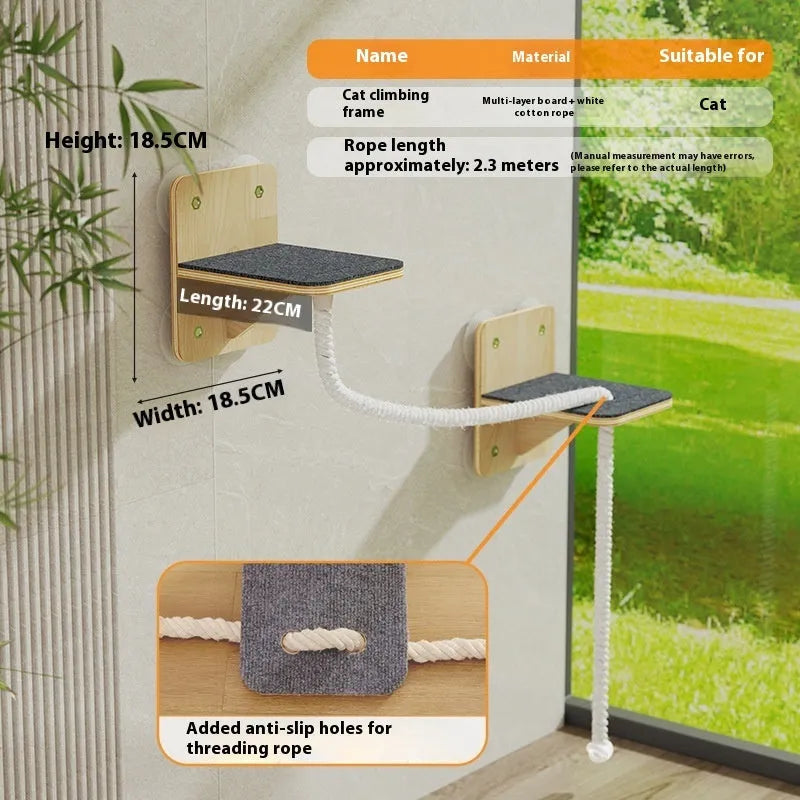 Space capsule cat scratching post mounted on wall with sisal scratching surface