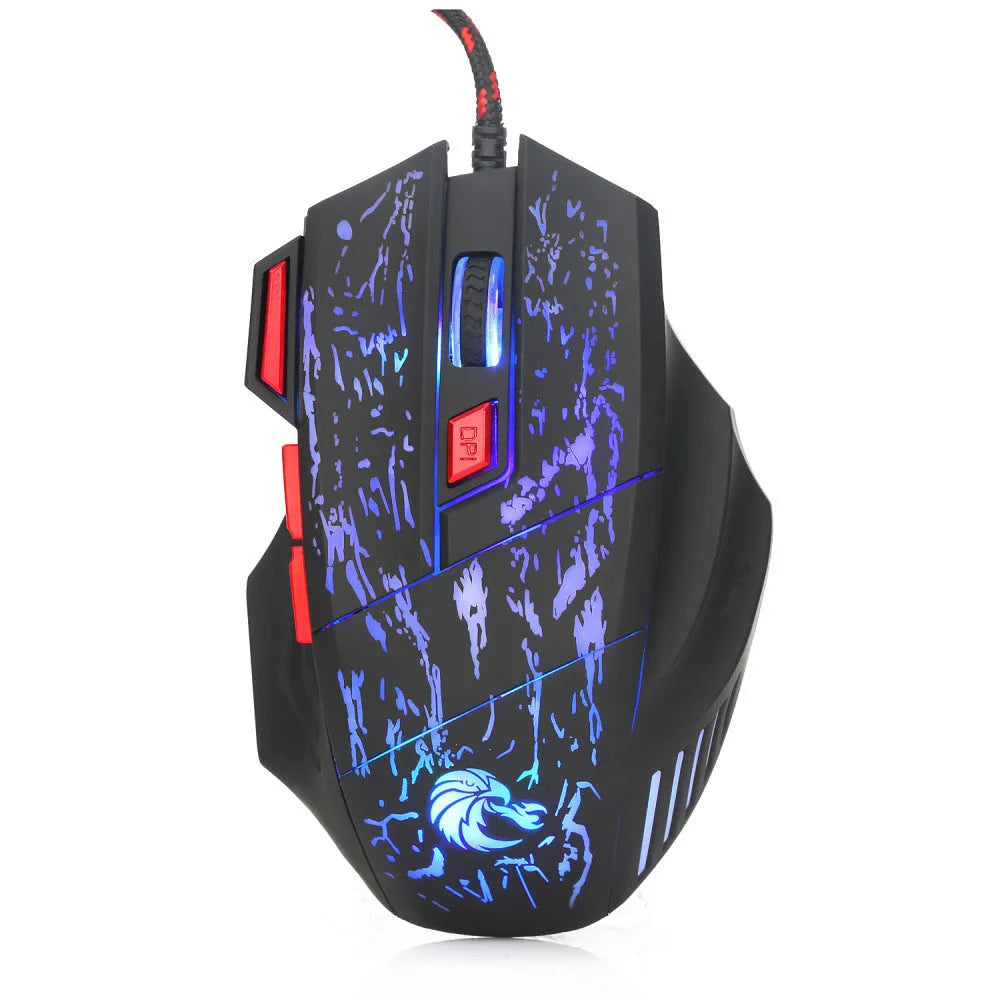 Water crack colourful luminous wired gaming mouse with ergonomic design and USB cable