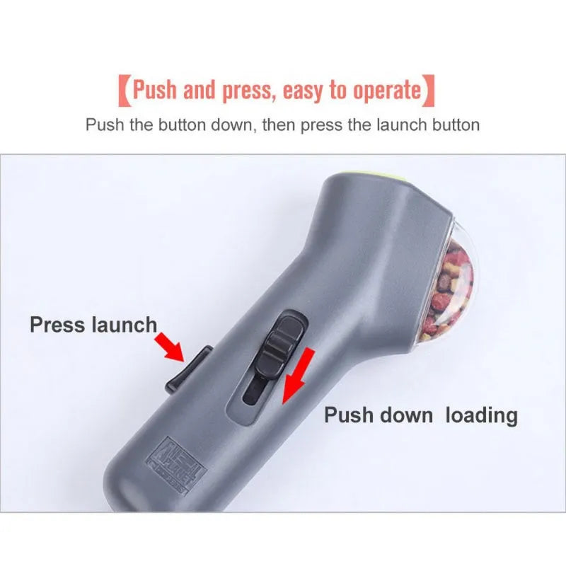Grey pet snack catapult launcher for dogs and cats with 18cm compact design