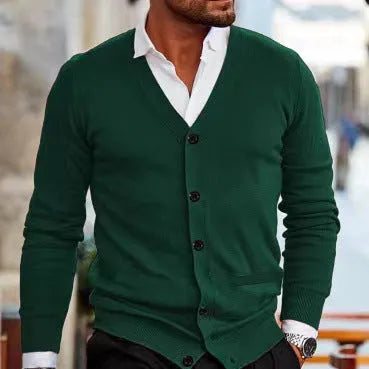 Men's slim fit acrylic cardigan sweater coat in a choice of six colours.
