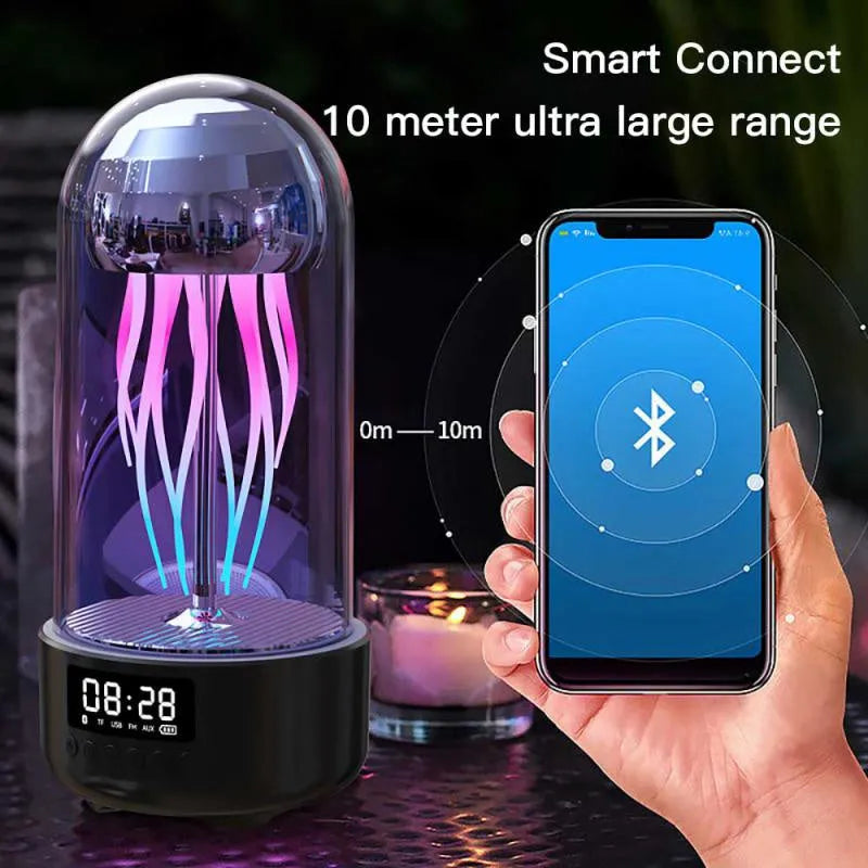 Creative 3in1 jellyfish lamp Bluetooth speaker with clock and colourful breathing lights in pink