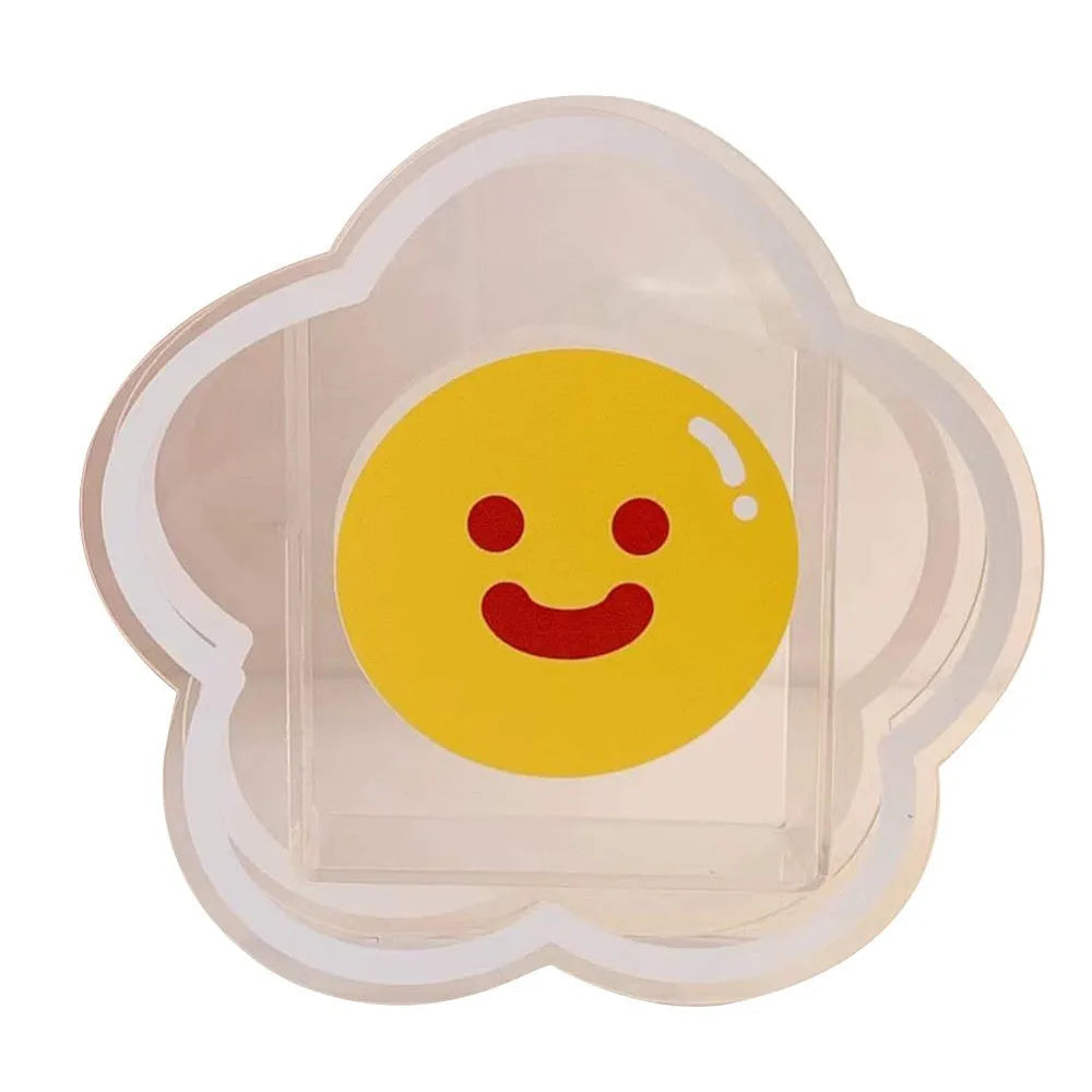 Clear acrylic square storage box with decorative character design for stationery organisation