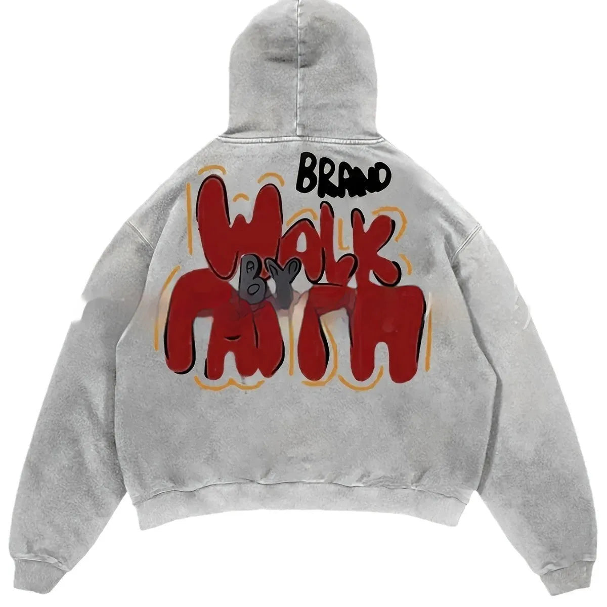 Granny grey women's hoodie with a vintage-style casual letter print and a front pocket.