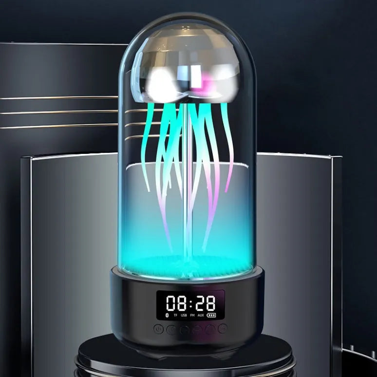 Creative 3in1 jellyfish lamp Bluetooth speaker with clock and colourful breathing lights in pink