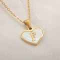 Gold plated personalised heart necklace with white shell on a 45cm chain