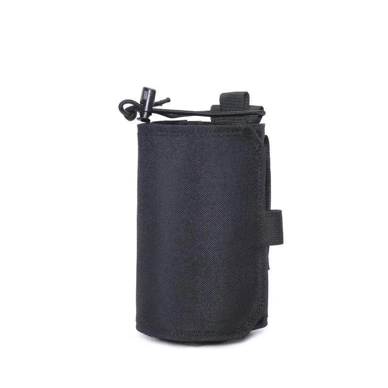 Adjustable outdoor water bottle insulator cover in Oxford cloth, shown in black colour.