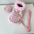Pink cat clothing set with beret, cloak and hand holding rope for female cats