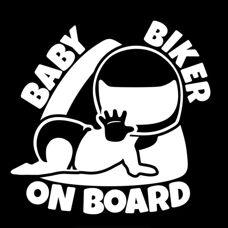 Reflective baby on board car sticker showing 14.5cm x 15cm black and white options