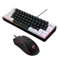 V700WB A869 white and black keyboard and mouse set with colour backlight on a desk.
