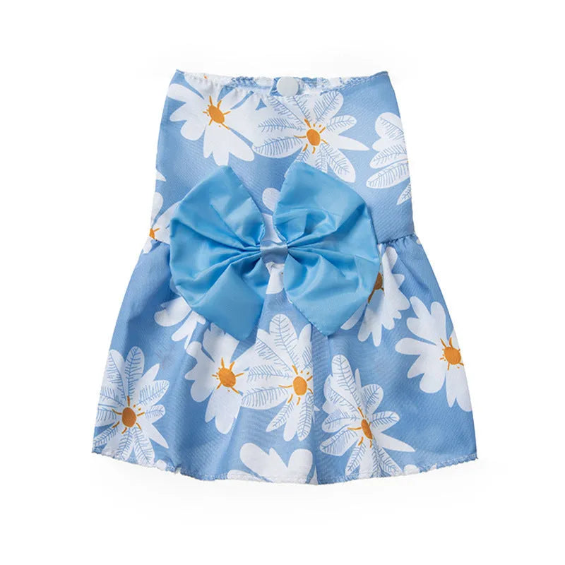 Ultra-thin summer pet dress with floral butterfly knot at neck in multiple bow colour options