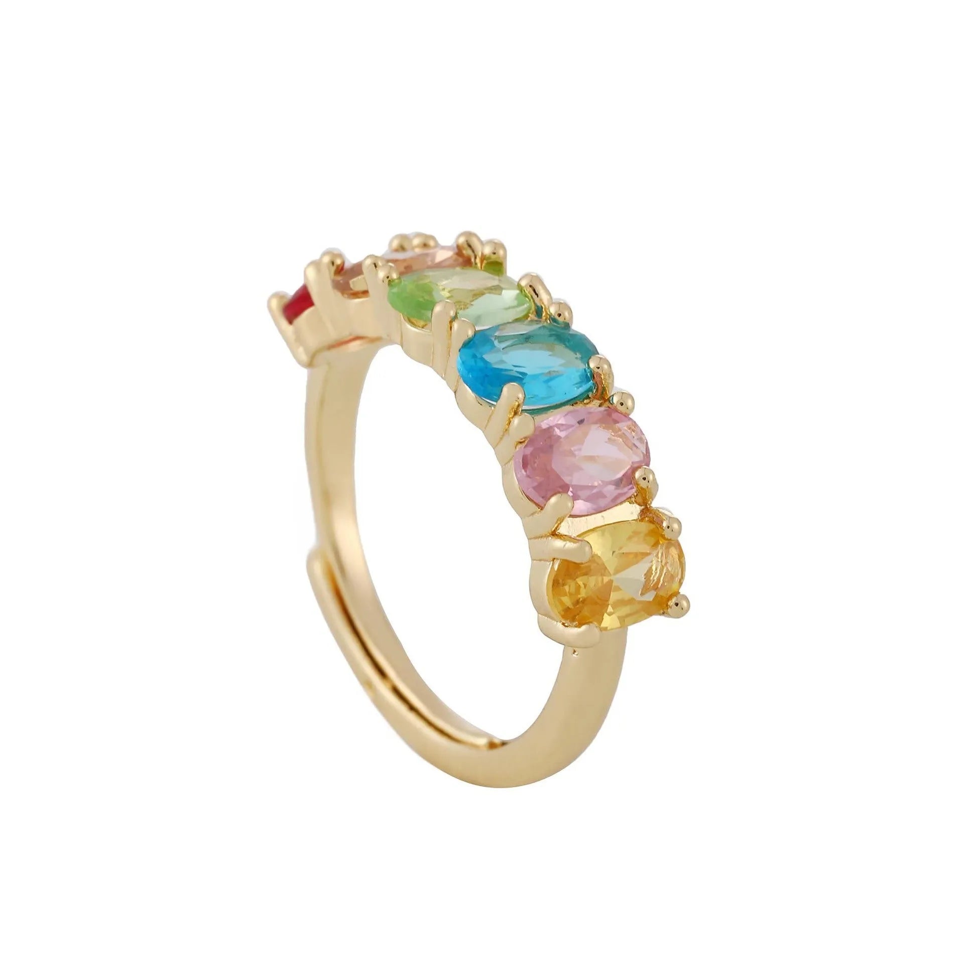 Women's adjustable copper ring with electroplated gold finish and retro styling