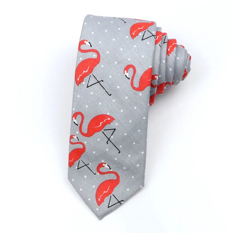 Korean style narrow men's cotton bow tie with a cartoon print pattern on an adjustable neck band.