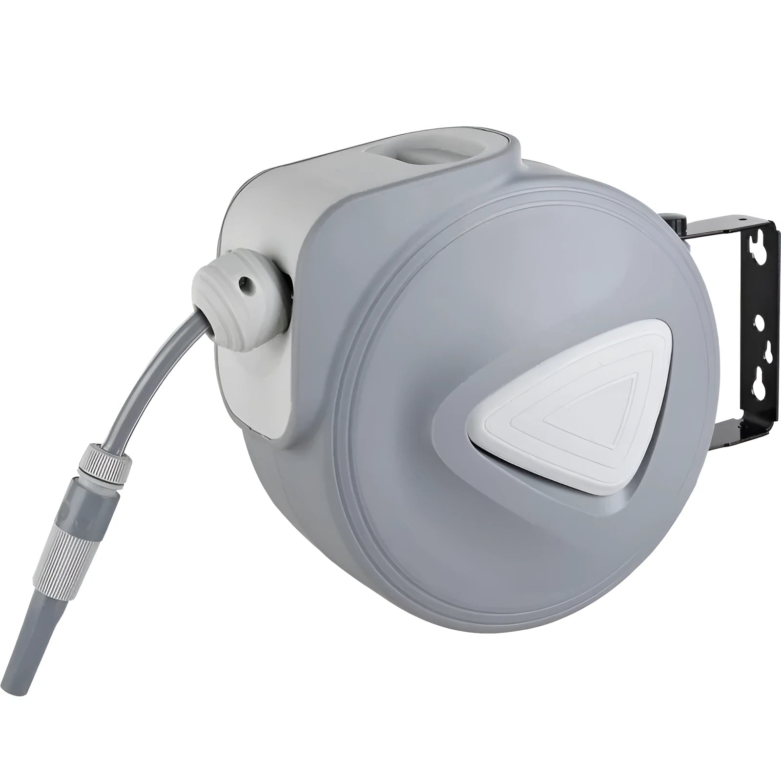 Automatic retractable hose reel with drum collector for 10 metre PVC water pipe.