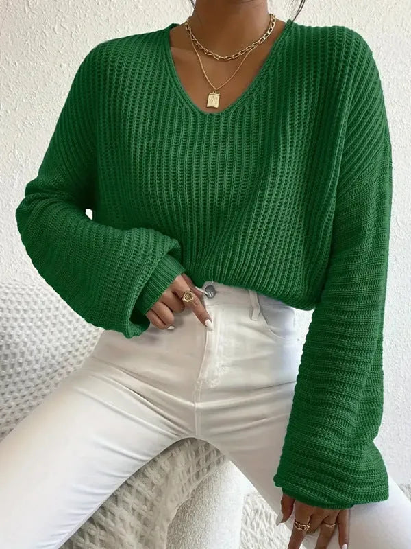 Women's solid colour long sleeve pullover casual top in polyester fabric