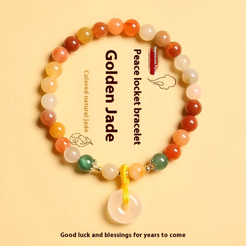 Handmade natural stone bracelet with safety buckle featuring 6mm agate and strawberry quartz beads