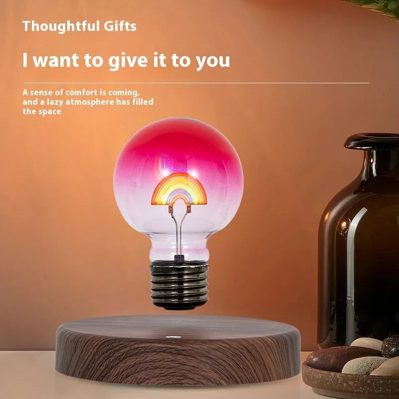 Magnetic suspension love night lamp with floating bulb, geometric modern art design, 80mm diameter, rainbow light on desk