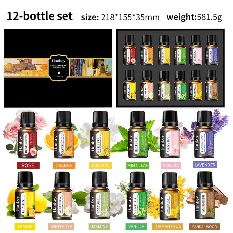 Boxed water-soluble aromatherapy essential oil set for air freshening with multiple bottle options