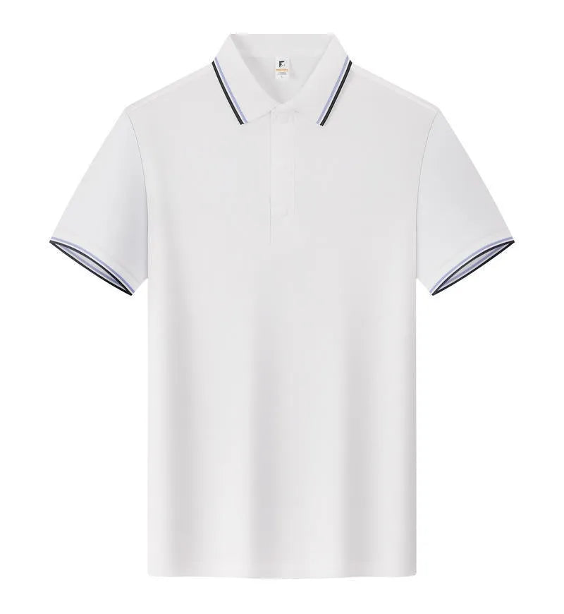 Lapel work short sleeve t-shirt in long-staple cotton, straight fit, white colour option