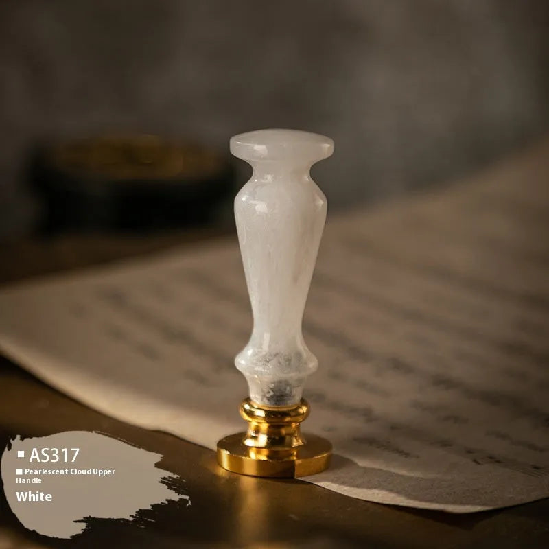 Wooden wax seal handle with decorative metal component in antique silver finish