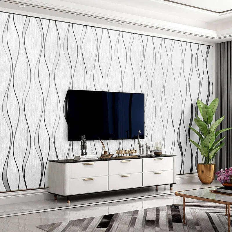 Curve stripe 3D decorative wallpaper in light grey and dark brown colour options showing velvet texture