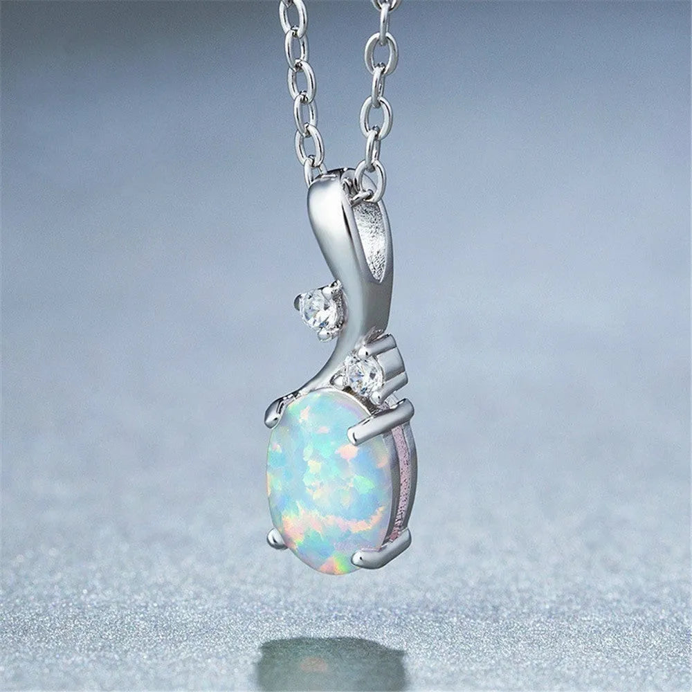 Water drop opal pendant necklace on adjustable O-chain in rose gold electroplated finish