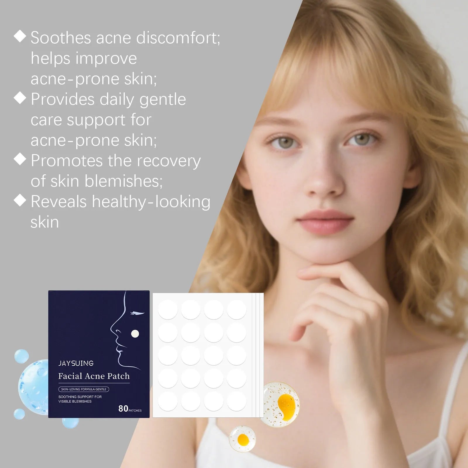 Transparent hydrocolloid facial acne patches pack with 80 count for spot treatment