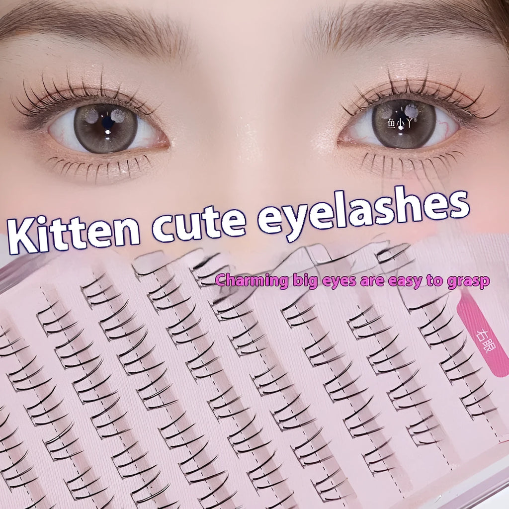 Kitten's paw shaped lower false eyelashes with 12 rows of graduated 4mm, 5mm, and 6mm long lashes.
