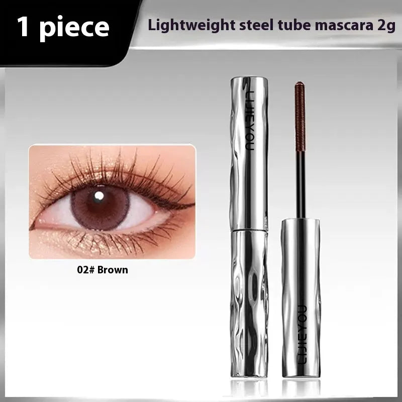 Waterproof mascara in steel tube with black and brown colour options