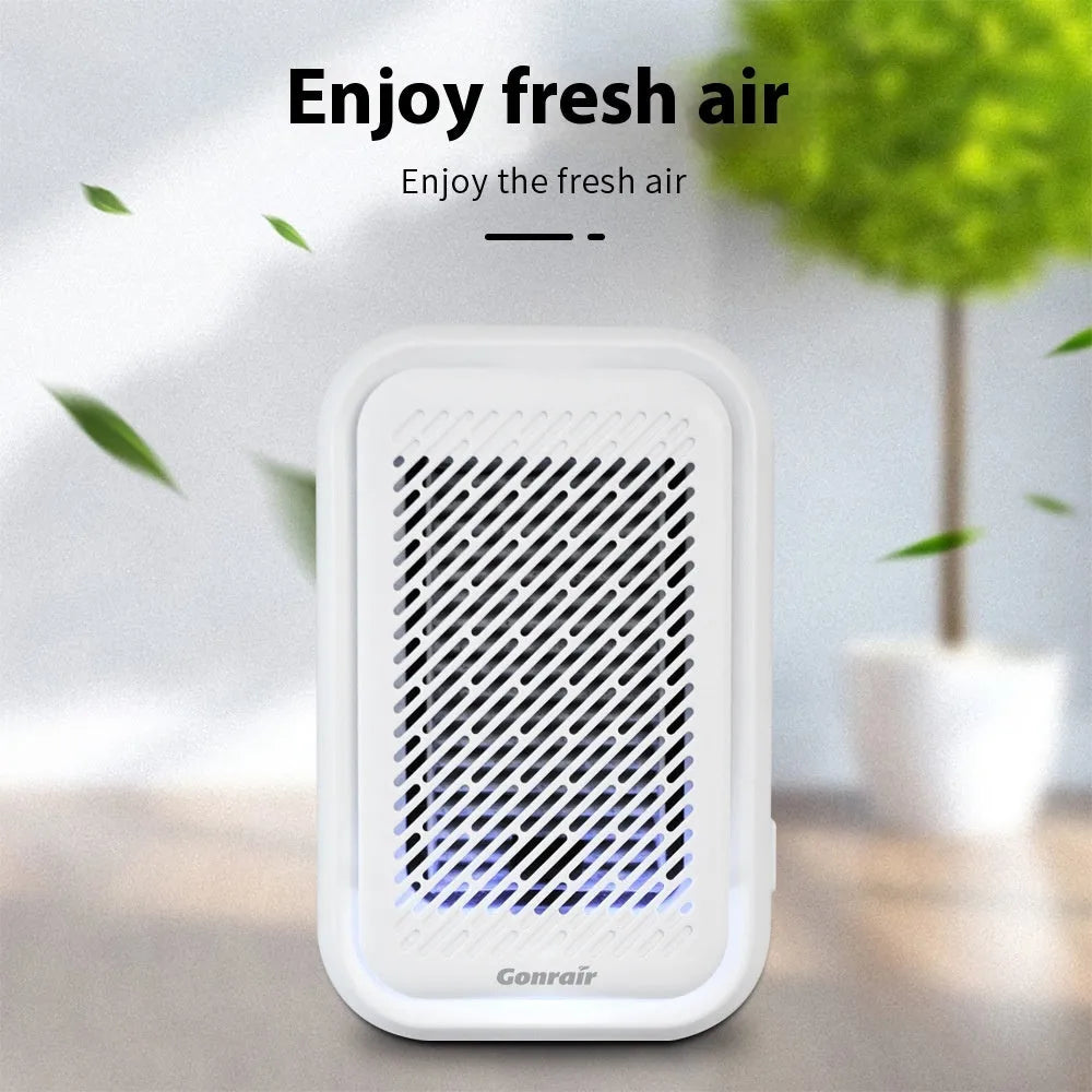 White wall-mounted air purifier with direct plug-in cord for small rooms under 10 square metres