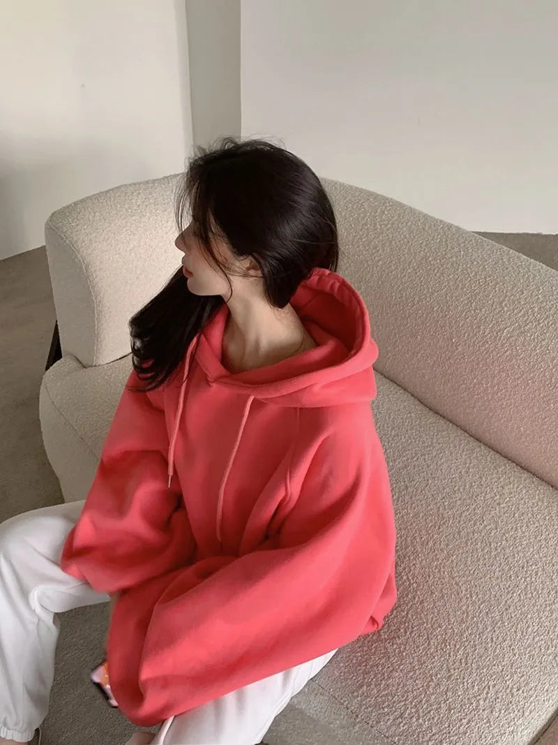 Women's watermelon red mulberry silk hooded pullover sweater loose fit sleeveless design