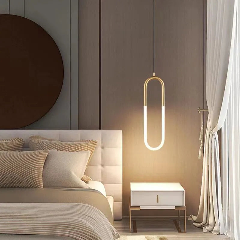 Nordic minimalist U-shaped metal bedside chandelier pendant light with three-colour dimming.