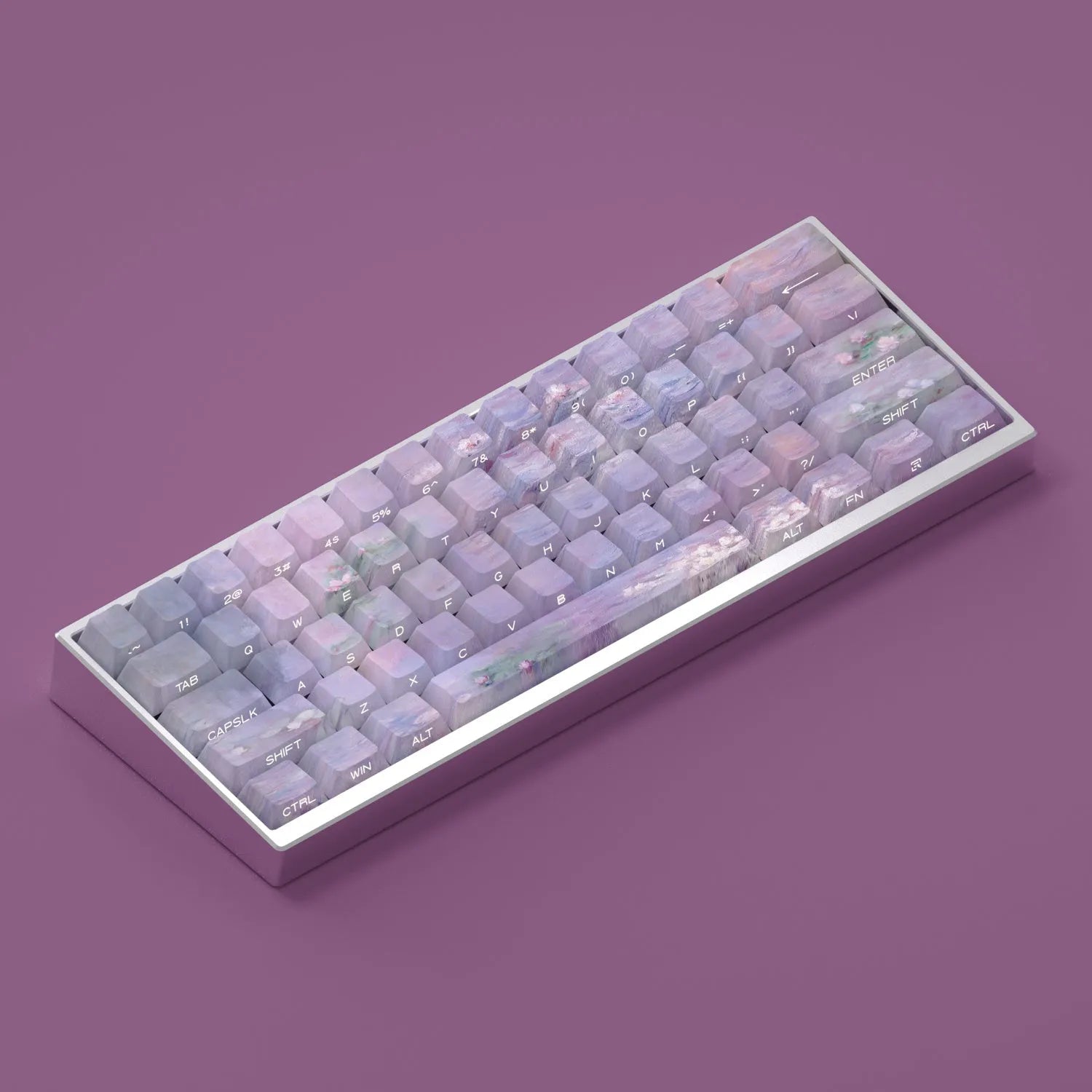 Wenshao Sleeping Lotus PBT keycap set with side-carved transparent characters showing water lily design